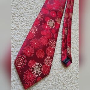 🌈Boy London Red Silk Tie – Geometric Circles Pattern